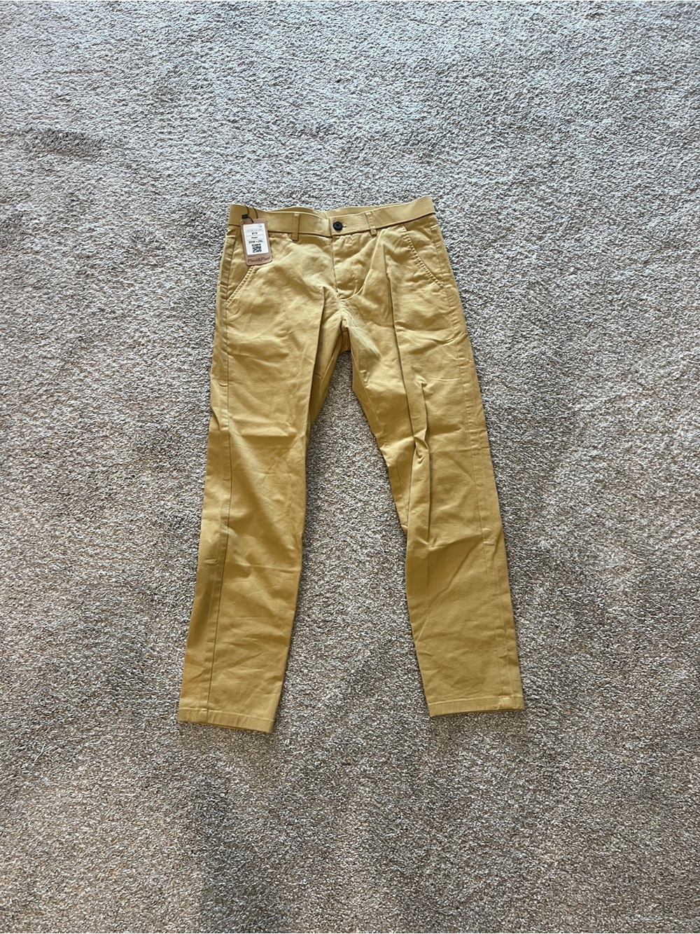 Men's Plaid and PlainSlim Straight Tan Pants 30-28